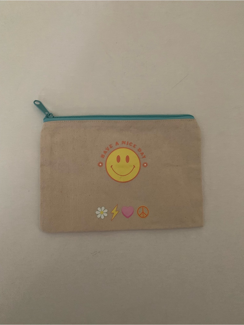 Handmade Canvas "Have a Nice Day" Smiley Face Zipper Pouch